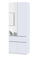 Современный маленький распашной двухдверный шкаф белый 80 см с зеркалом без ручек для одежды Брайт 800
