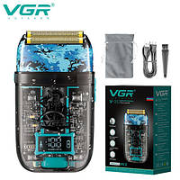 Аккумуляторная мужская электробритва VGR V-352 для бритья бороды и усов шейвер для идеальной гладкости Blue