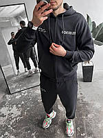 Мужской спортивный костюм с надписью (графит) отличный практичный на весну верх мастерка с капюшоном sarn2