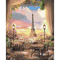 Картина за номерами Strateg Столики в Парижі на кольоровому фоні розміром 40х50 см Strateg(SY6488)