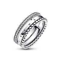 Серебряное кольцо Пандора Pandora с логотипом, паве и металлическими шариками 192312C01