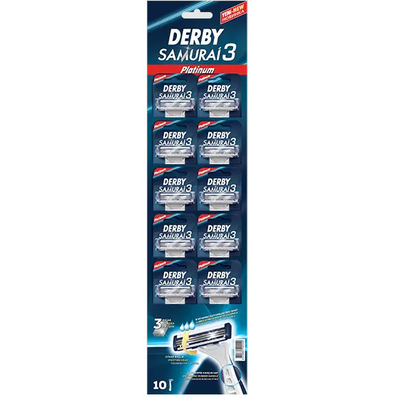 Одноразові станки з потрійним лезом Derby Samurai 3, 12 шт