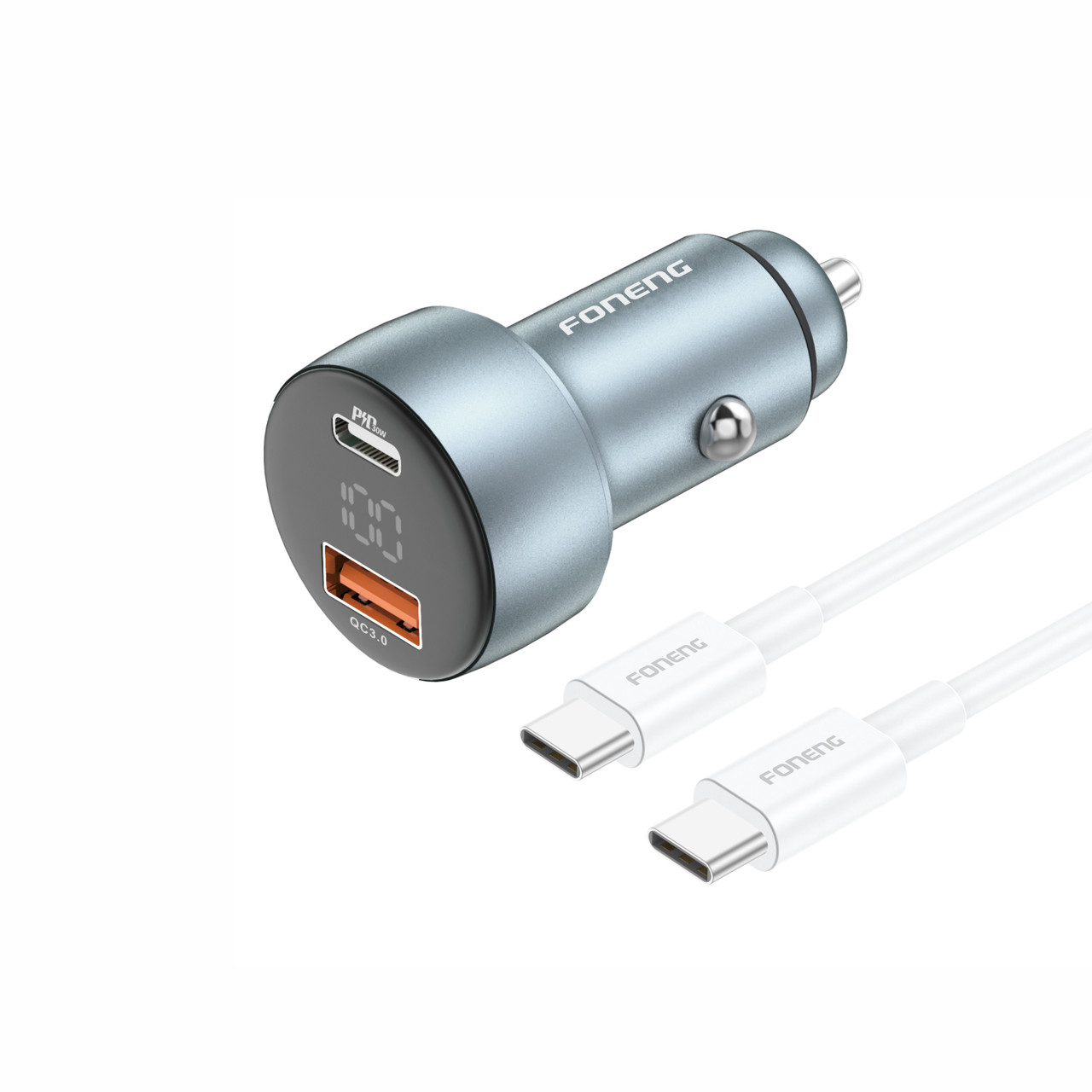Автомобільний зарядний пристрій FONENG aluminum C18 Dual-Port 48W Digital Display