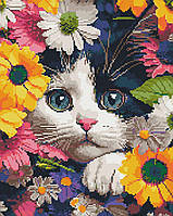 Алмазна мозаїка Кіт у квітах Нікітошка (GJ6352) 40 х 50 см