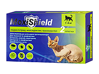 MoxiShield капли на холку для кошек от клещей, блох и гельминтов весом 1-4 кг, 2 х,0,4 мл 1 г (2пип)
