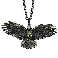 Кулон на цепочке мужской Ожерелье для Мужчин в виде серебристого ворона нападающего на жертву 3.2см