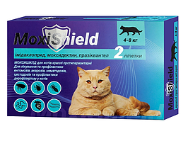 MoxiShield краплі на холку для кішок від кліщів, бліх та гельмінтів вагою 4-8 кг, 2 х,0,8 мл 2 г (2піп)