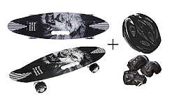 Пенні-борд Penny Best Board LED LION колеса PU Шолом + захист з регулюванням Black/White (87432587843)