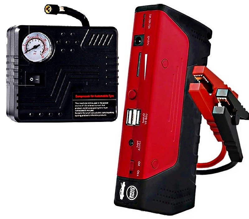 Car jump starter 20000mAh Повер банк зарядно пусковий пристрій для машини 4хUSB+Ліхтарик + Компресор