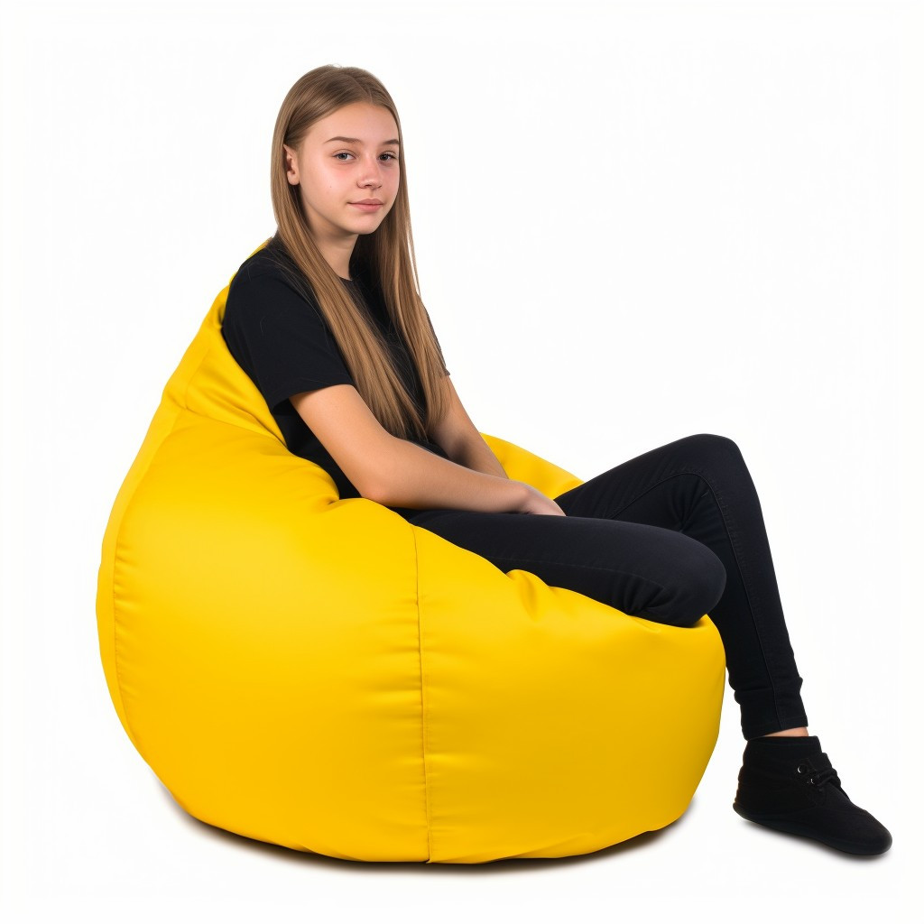 Бескаркасное кресло-груша 80*100 см желтое с чехлом, бескаркасное кресло для детей и взрослых ткань оксфорд + - фото 3 - id-p2136699596