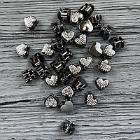 Фіксатор серце зі стразами темний темний нікель 16 мм