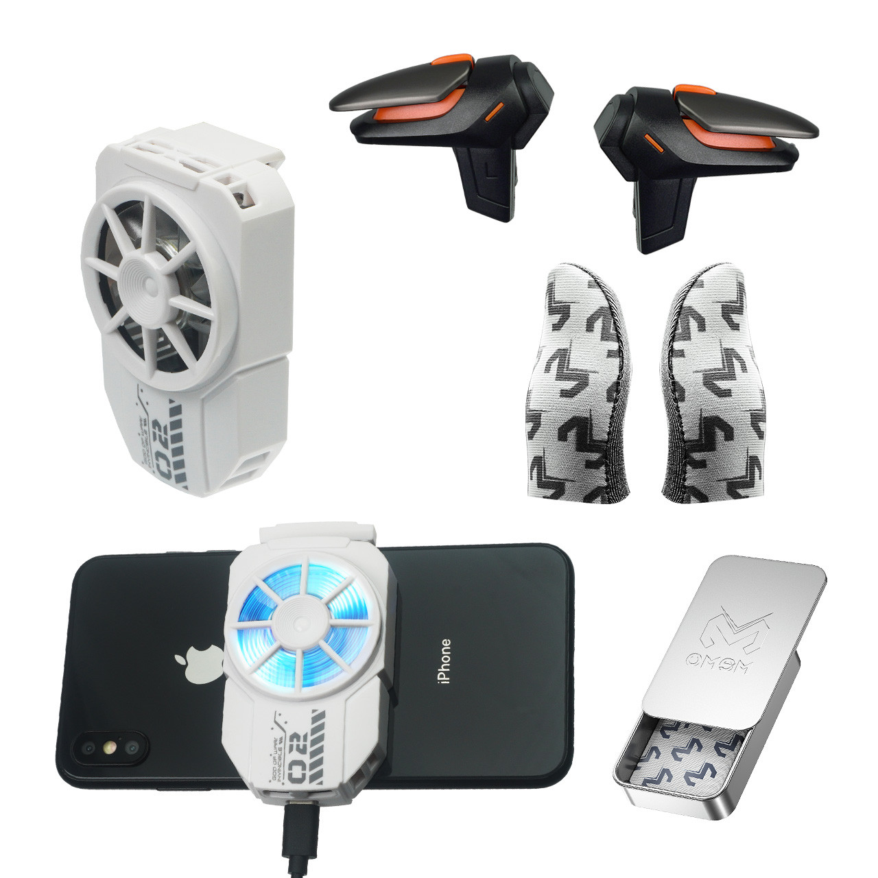 Ігровий комплект MEMO для телефону: кулер Пельтьє DLA2, напальчники FS02 тригери R15 REX, фото 1