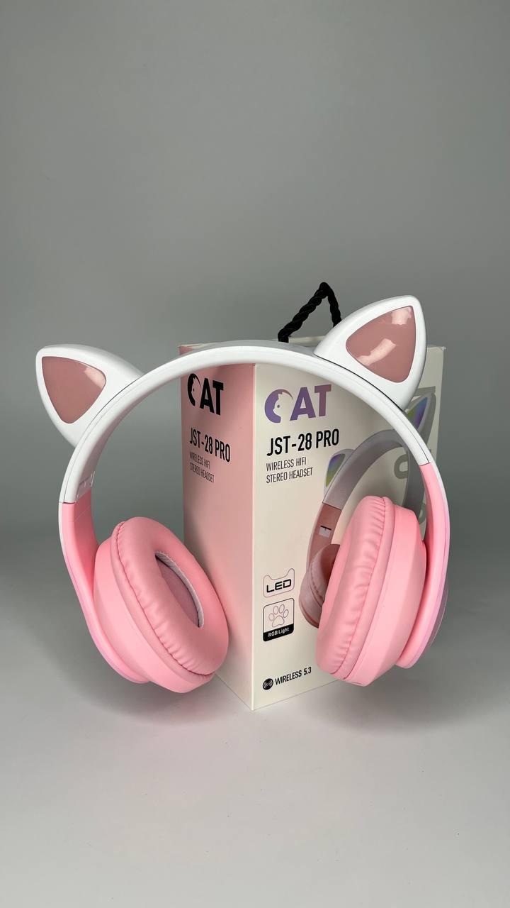 Навушники бездротові дитячі блютуз JST-28 PRO декоровані котячими вушками, що світяться Рожеві
