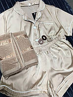 Женская пижама арманный шелк рубашка шорты 50