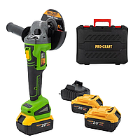 Безщіткова болгарка на акумуляторі 2АКБ 20В і ЗУ ProCraft PWA216, УШМ Прокрафт, Міні болгарка акумуляторна