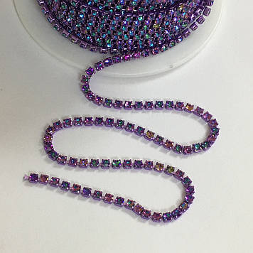 Стразовий ланцюжок ss6 (2mm), колір металу Фіолетовий, стрази Vitrail Light