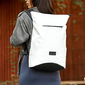 Жіночий рюкзак ROLLTOP X білий з еко шкіри з відділення під ноутбук на 20-26 літрів.