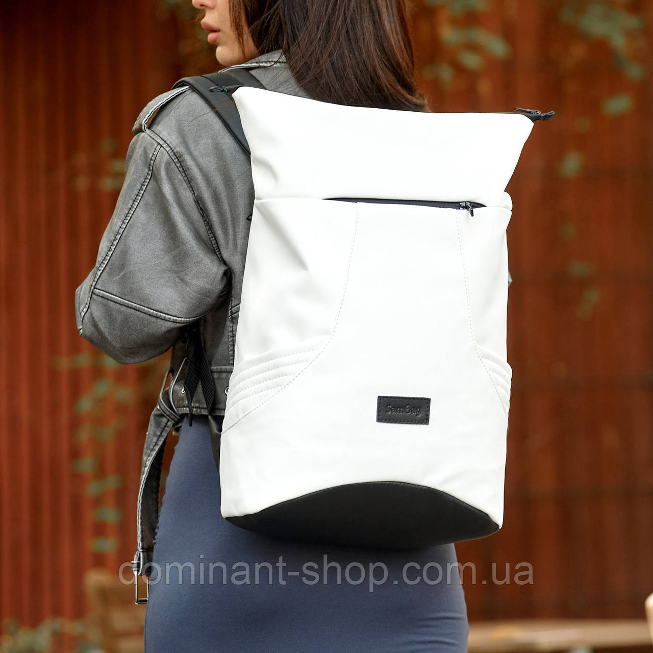 Жіночий рюкзак ROLLTOP X білий з еко шкіри з відділення під ноутбук на 20-26 літрів.