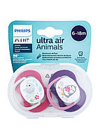 Силіконова пустушка для дівчаток Philips Avent ultra air scf080 08 animal 6-18 міс 2 шт (8710 XE, код: 7750751