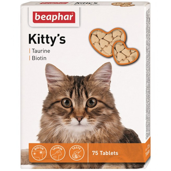 Beaphar Kitty`s Taurine Biotine БЕАФАР КИТТИС ТАУРИН БИОТИН витаминизированное лакомство (сердечки) для котов - фото 1 - id-p2136768315