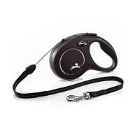Поводок-рулетка Flexi New Classic для собак, с тросом, размер S 8 м / 12 кг (чёрная)