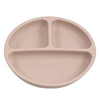 Силиконовая секционная тарелка круглая на присоске Песочный цвет