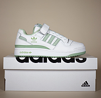 Женские кроссовки Adidas Forum 84 Low White Green Адидас Форум белые с зеленым кожаные