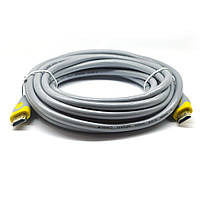 Кабель Merlion HDMI-HDMI V-Link High Speed 3.0m, v2,0, OD-8.2mm, круглий Grey, коннектор Grey / Yellow,