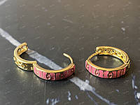 Женские позолоченные серьги-кольца (конго) Xuping 18К с розовой эмалью В картонній Коробочці