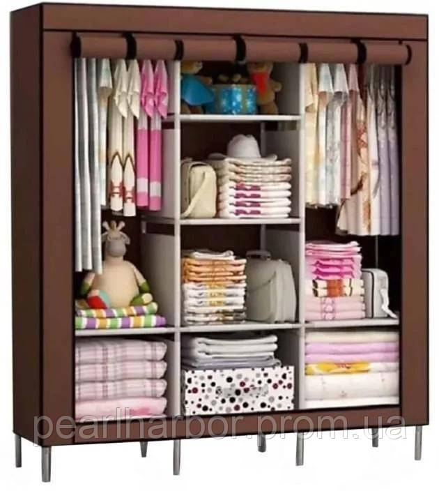 Шкаф тканевый раскладной на три секции Storage Wardrobe 88130 130х45х175 см Коричневый (10102 XE, код: 1722285 - фото 1 - id-p2136777546