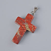 Кулон "Хрест" Червона Яшма натуральний камінь d-25х18мм+- L-34мм+-