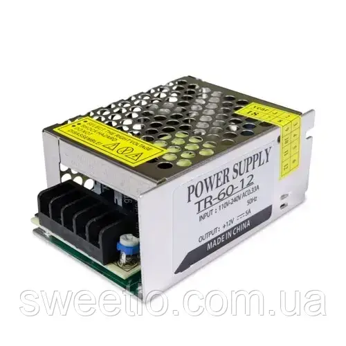 Блок живлення OEM TR-60 60W 12V 5A, пасивне охолодження, тихий, металевий корпус, IP20, фото 1