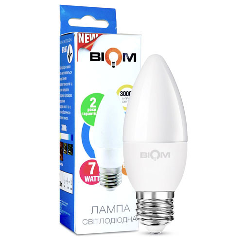Світлодіодна лампочка BIOM BT-567 C37 6 W E27 3000 К матова