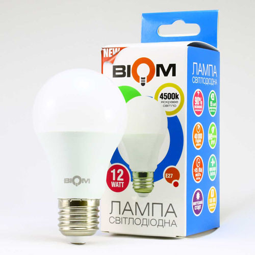 Світлодіодна лампочка BIOM BT-511 A60 12 W E27 3000 K матова