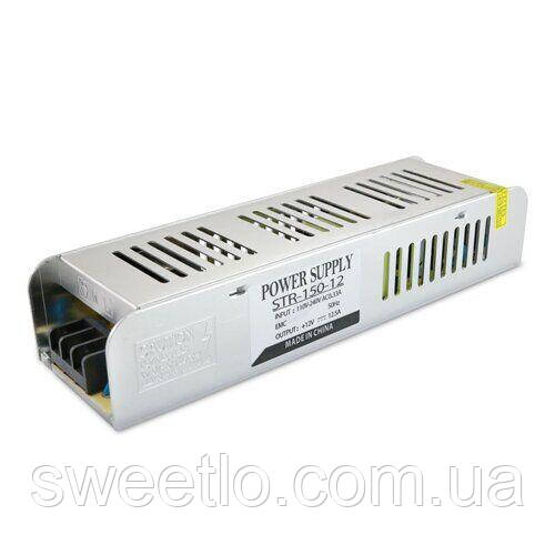 Блок живлення для світлодіодних стрічок OEM DC12 150 W 12,5 А STR-150 вузький (EMS-фільтр), фото 1
