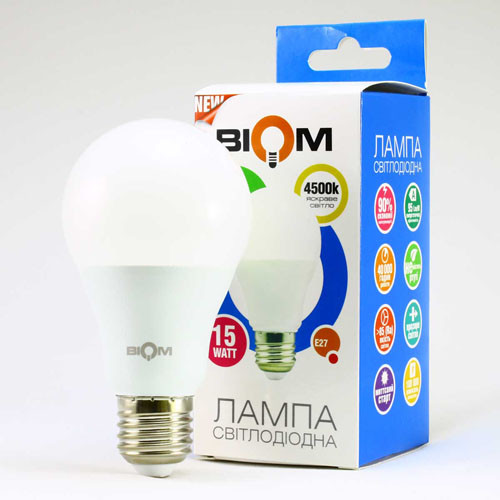 Світлодіодна лампа BIOM BT-516 A65 15W E27 4500К матова