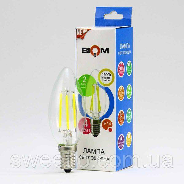 Світлодіодна лампа Biom FL-306 C37 4W E14 4500K, фото 1