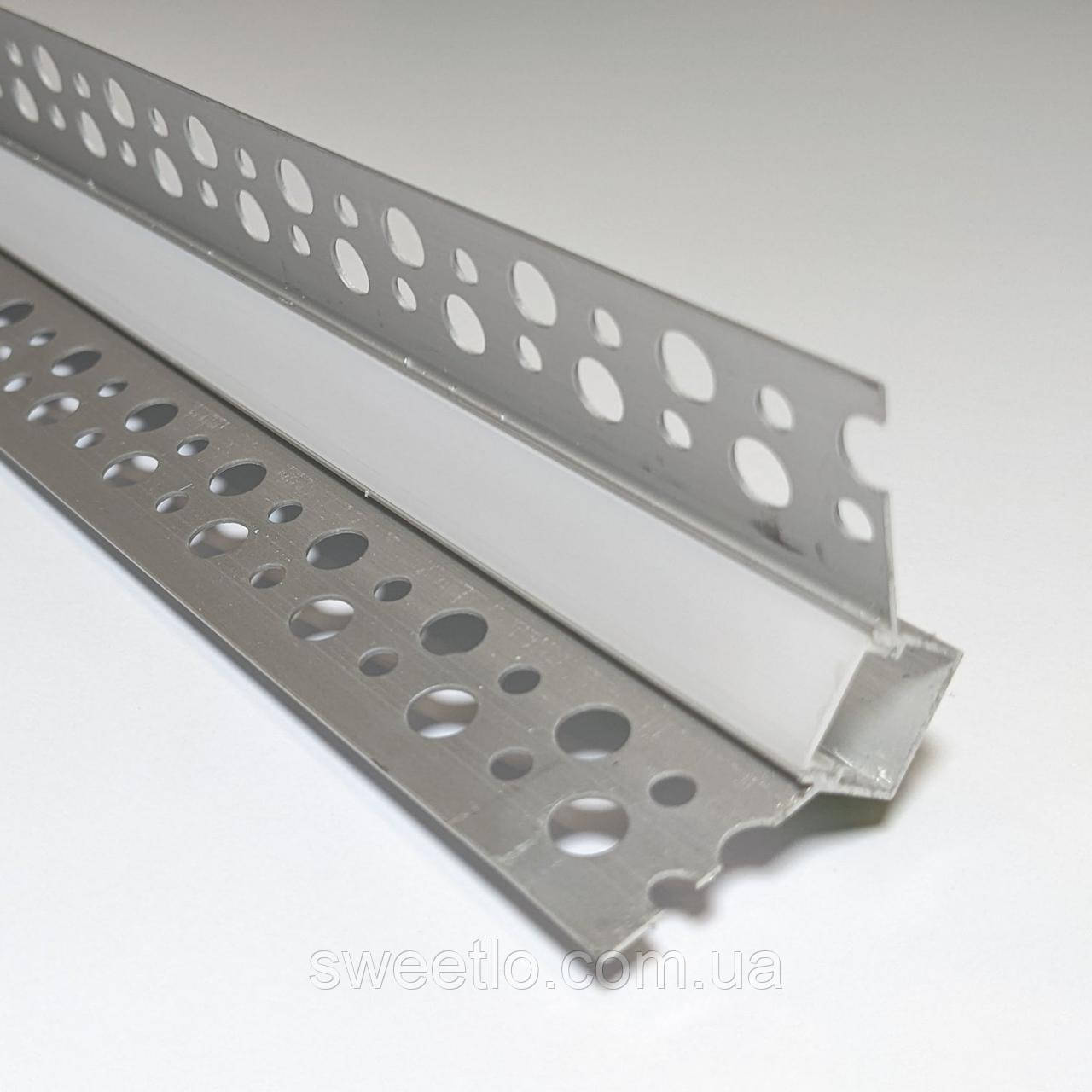 Профіль алюмінієвий врізний внутрішній кут BIOM LDP-132 44х25 з розсіювачем, анодований, під гіпсокартон, кутовий, фото 1