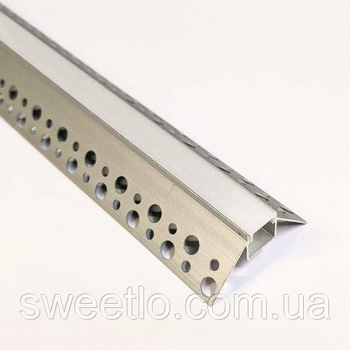 Профіль алюмінієвий врізний зовнішній кут BIOM LDP-133 45х20 з розсіювачем, анодований, під гіпсокартон, кутовий, фото 1