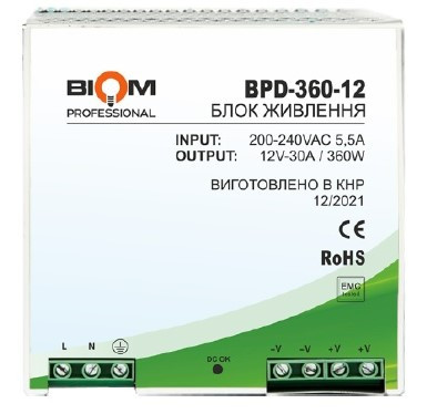 Блок живлення на DIN-рейку BPD-360 Вт Biom Professional 12v 30A, фото 1