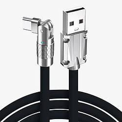 Кабель для швидкого заряджання USB Type-C 120w 6A (150 см) чорний, з підсвічуванням. Поворотний кабель Type-C 180 °