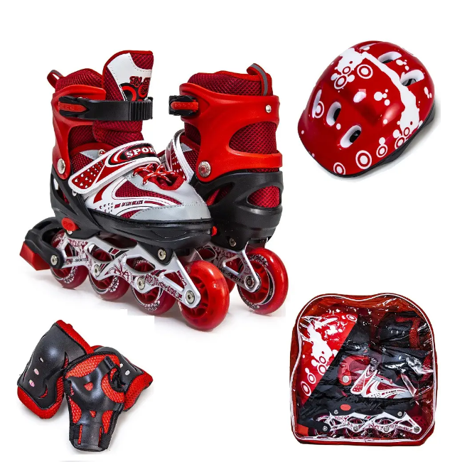 Комплект розсувних дитячих роликових ковзанів "Happy Mondays Red 979210877-L" із захистом і шоломом 38-42 (червоний), фото 1