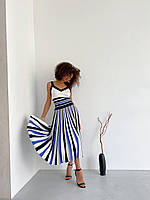 Жіночий модний сарафан міді Гламур New з пишною спідницею в смужку Ded407