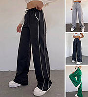 Жіночі спортивні штани палаццо широкі модні з лампасами трикотажні, чорні, сірі, зелені, графіт
