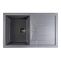 Кухонна мийка Platinum 7850 TROYA з крилом та кріпленням, з граніту матова, 78x50x18 см, Сірий металік