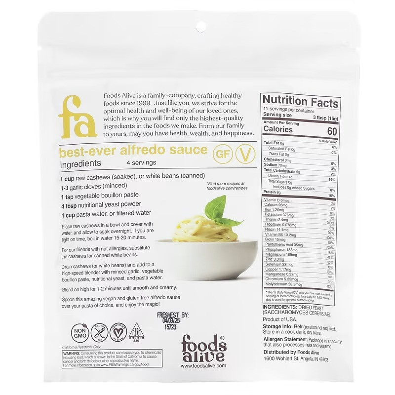 Foods Alive Nutritional Yeast 170 g HS - фото 2 - id-p2136853963