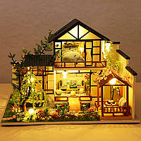 Ляльковий будинок Diy дерев'яний конструктор 3D Японський будиночок із садом з LED підсвічуванням Чорний
