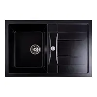 Кухонна мийка Platinum 7850 TROYA з крилом та кріпленням, з граніту матова, 78x50x18 см, Чорний металік