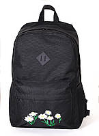 Женский городской молодежный рюкзак черного цвета среднего размера с рисунком вышивкой 000759