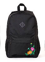 Женский городской молодежный рюкзак черного цвета среднего размера с рисунком вышивкой 010129
